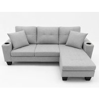 Sutton Fabric Corner Sofa with Cupholder in Grey