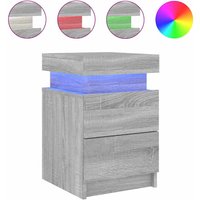 Syracuse Wooden Bedside Cabinet With 2 Drawers And LED - Grey Sonoma