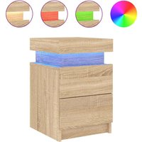 Syracuse Wooden Bedside Cabinet With 2 Drawers And LED - Sonoma Oak