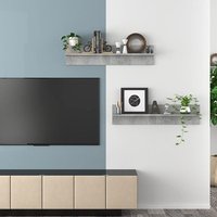 Takashi Set Of 2 Wooden Wall Shelf In Concrete Effect