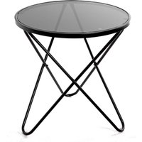 Tama Black Glass End Table With Steel Frame