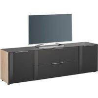 Taos Wooden TV Stand Large With Glass Top In Black And Oak