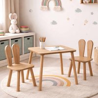 Tavsan Wooden Kids Table with 2 Chair in Walnut