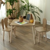 Tavsan Wooden Kids Table with 2 Chairs in Brown