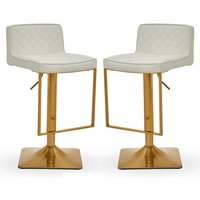 Baino White Leather Bar Chairs With Gold Footrest In A Pair