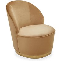 Teos Beige Plush Velvet Swivel Tub Chair With Gold Base