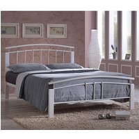Tetron Metal Double Bed In White With White Wooden Posts