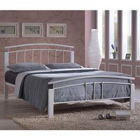 Tetron Metal Small Double Bed In White With White Wooden Posts