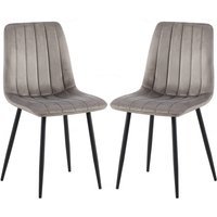 Theodore Grey Velvet Dining Chairs With Black Legs In Pair