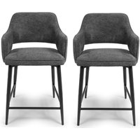 Tipton Dark Grey Fabric Counter Bar Chairs In Pair