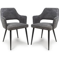 Tipton Dark Grey Fabric Dining Chairs In Pair