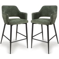 Tipton Green Fabric Bar Chairs In Pair