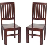 Tivat Dark Mahogany Mango Wood Slat Back Dining Chairs In Pair