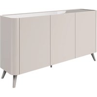 Tivori High Gloss Sideboard with 3 Doors In Taupe with Glass Top