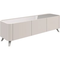 Tivori High Gloss TV Stand with 3 Doors In Taupe with Glass Top