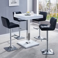 Topaz White High Gloss Bar Table With 4 Candid Black Stools