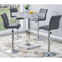 Topaz Diva Marble Effect Gloss Bar Table 4 Ripple Grey Stools