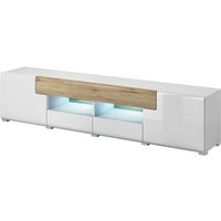 Torino High Gloss TV Stand Wide In White And San Remo Oak And LED