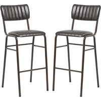 Toulouse Vintage Black Faux Leather Bar Stools In Pair