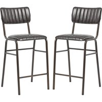 Toulouse Vintage Black Faux Leather Mid Bar Stools In Pair