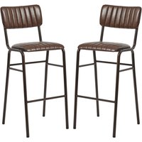 Toulouse Vintage Brown Faux Leather Bar Stools In Pair