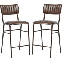Toulouse Vintage Brown Faux Leather Mid Bar Stools In Pair