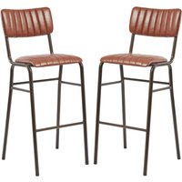 Toulouse Vintage Tan Faux Leather Bar Stools In Pair