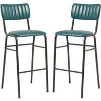 Toulouse Vintage Teal Faux Leather Bar Stools In Pair