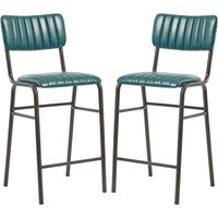 Toulouse Vintage Teal Faux Leather Mid Bar Stools In Pair