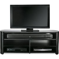 Flare Black Glass TV Stand With Black Oak Wooden Base