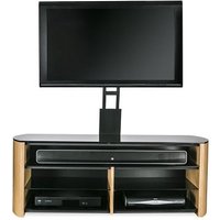 Flare Black Glass TV Stand With Light Oak Wooden Base