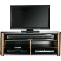 Flare Black Glass TV Stand With Walnut Wooden Base