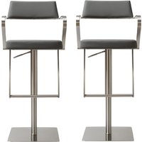 Turlock Grey Leather Bar Stools In Pair