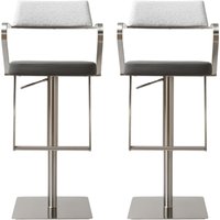 Turlock Grey Leather Fabric Bar Stools In Pair