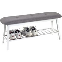 Turlock Wooden Shoe Storage Bench In White With Grey Seat
