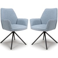 Utica Light Blue Fabric Dining Chairs With Black Legs In Pair