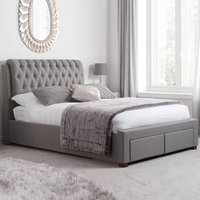 Valentina Fabric Double Bed With 2 Drawers In Grey
