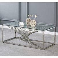 Valko Clear Glass Coffee Table With Silver Stainless Steel Base