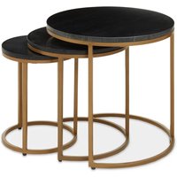 Valrico Black Marble Top Round Nest Of 3 Tables With Gold Frame