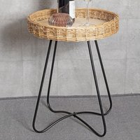 Valrico Rattan Round End Table With Black Legs In Natural
