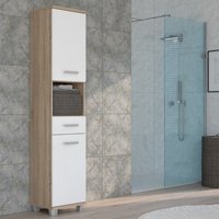 Vareon Tall Wooden Bathroom Cabinet in Sonoma Oak and White High Gloss