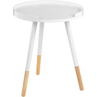 Varna Bamboo Round Side Table In White And Natural
