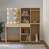 Varro Wooden Dressing Set In Sonoma Oak With 2 Cabinets And LED