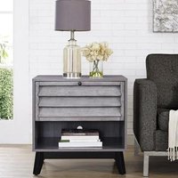 Vega Wooden Side Table With 1 Flip Door In Dark Grey