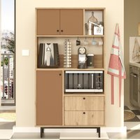 Velano Wooden Coffee Station Cabinet with 3 Tile Red Doors 2 Drawers in Oak