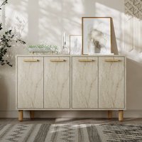 Venedik Wooden Sideboard with 4 Doors in Travertine Marble Effect