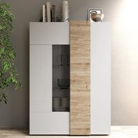 Venice White High Gloss Display Cabinet 2 Doors In Cadiz Oak