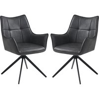 Vernon Charcoal Faux Leather Dining Armchairs In Pair