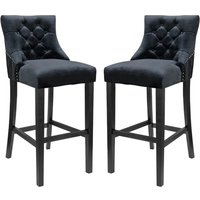 Victoria Black Velvet Bar Stools In Pair