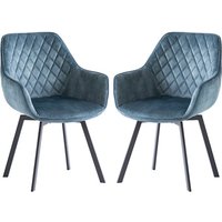 Viha Swivel Teal Velvet Dining Chairs In Pair